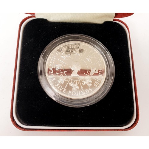 58 - A boxed 1993 Coronation 40th Anniversary silver proof £5 coin. UK shipping £14.