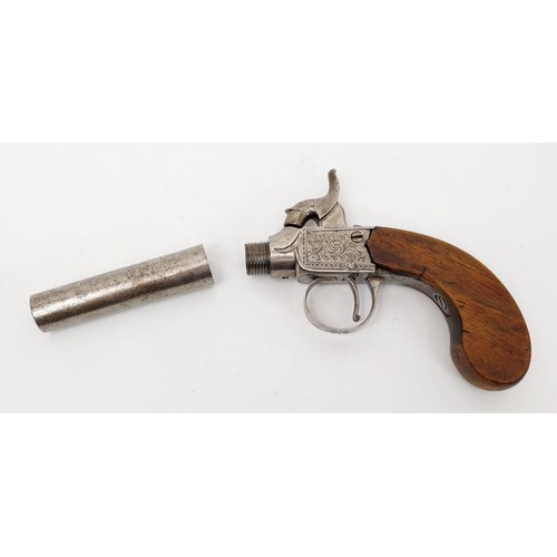 62 - A mid 19th century turn-off barrel pocket percussion pistol, length 7.5