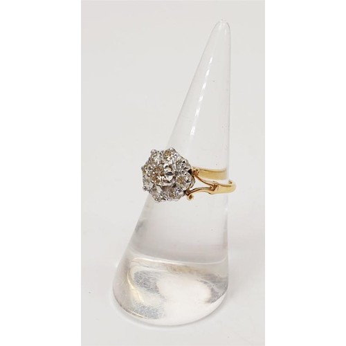 10 - A 1960s 18ct gold diamond cluster ring, gross weight 3.7g, size L. UK shipping £14.