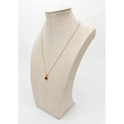 21 - An 18ct gold pendant set with a red stone on a 9ct gold chain, chain length 18