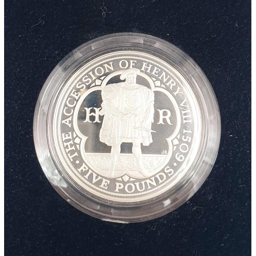 45 - A boxed Royal Mint 2009 UK Henry VIII £5 Piedfort silver proof coin. UK shipping £14.