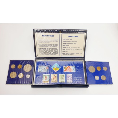 47 - A presentation folder of 1960s and 70s Philippines coins and stamps. UK shipping £14.