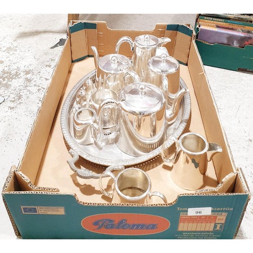 96 - A box of metal ware. No shipping. Arrange collection or your own packer and shipper, please. Electri... 