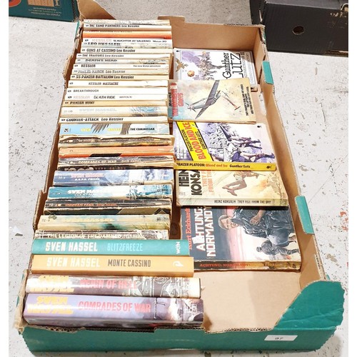 97 - A box of war novels including Sven Hassel & Leo Kessler. No shipping. Arrange collection or your own... 