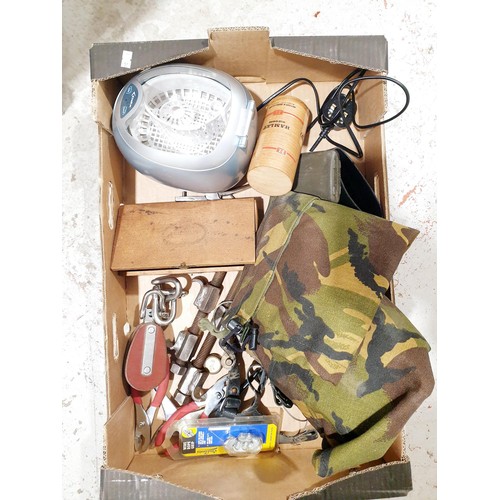 99 - A box of assorted including an ultrasonic cleaner. No shipping. Arrange collection or your own packe... 