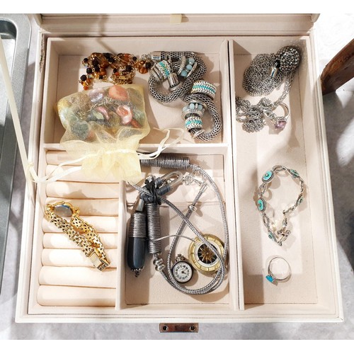 168 - A jewellery box and contents including silver. UK shipping £14.