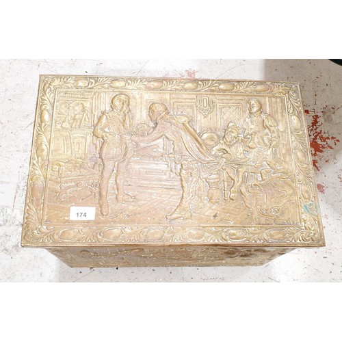 174 - A vintage brass covered coal box, width 18.5