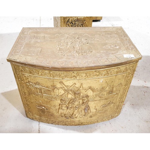 176 - A vintage brass covered coal box, width 19.5