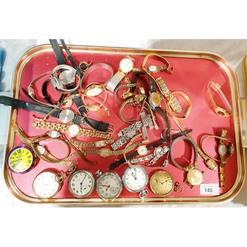 145 - A selection of wrist watches and pocket watches. UK shipping £14.