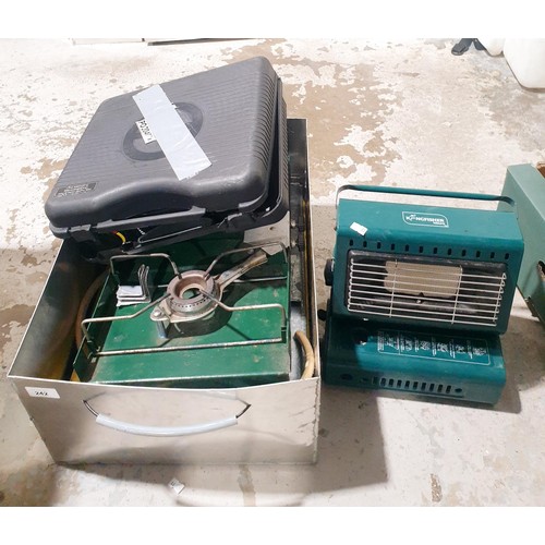 242 - A camping stove, one other stove and heater. No shipping. Arrange collection or your own packer and ... 