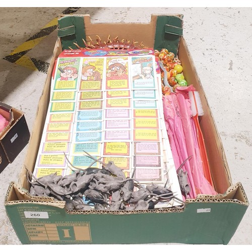 260 - A box of novelties including vintage old stock jokes. No shipping. Arrange collection or your own pa... 