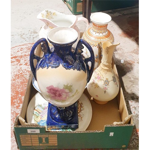 288 - A box including a hand painted vase. No shipping. Arrange collection or your own packer and shipper,... 