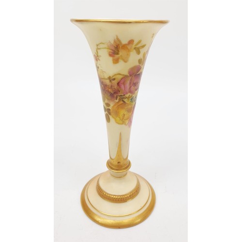 297 - A Royal Worcester blush ivory posy vase hand painted with flowers, height 5.5