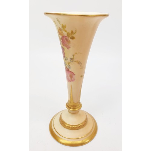 297 - A Royal Worcester blush ivory posy vase hand painted with flowers, height 5.5