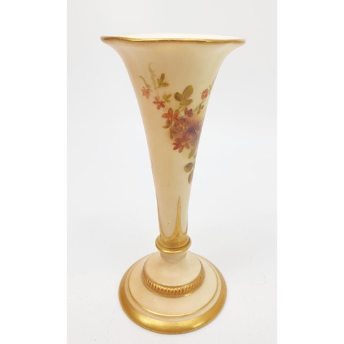 297 - A Royal Worcester blush ivory posy vase hand painted with flowers, height 5.5