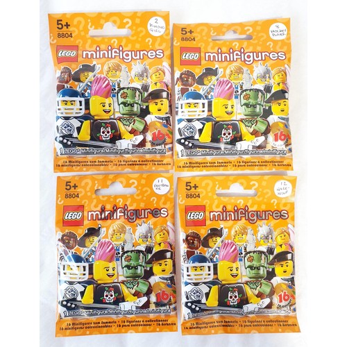 51 - Four sealed series 4 Lego Minifigures: No's 2, 8, 11 and 12. UK shipping £14.