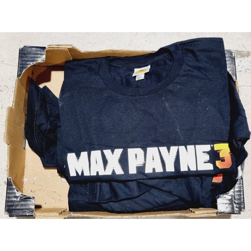 135 - Eight Max Payne 3 black tee shirts, six medium and two XL. UK shipping £14.