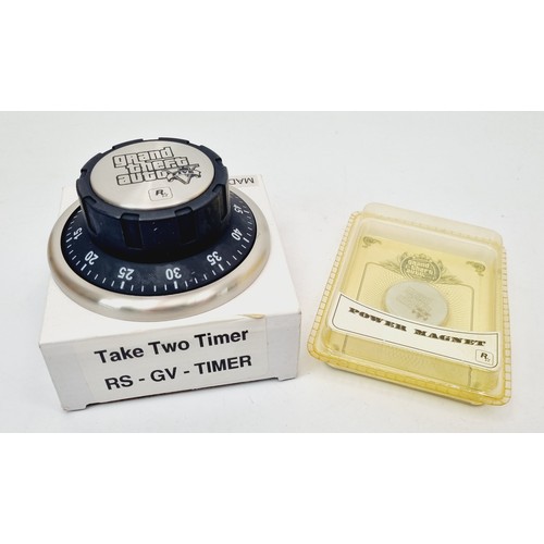 153 - A Grand Theft Auto V power magnet and Grand Theft Auto V Take Two kitchen timer. UK shipping £14.