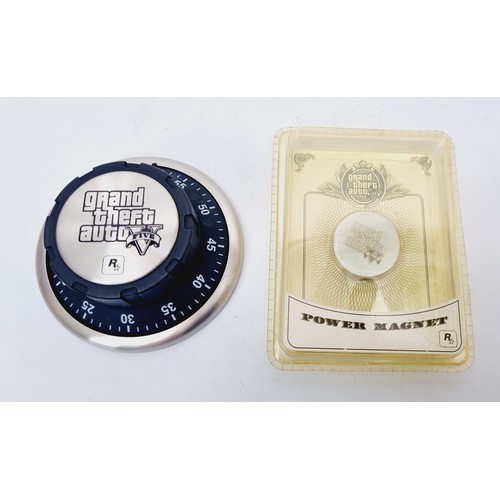 153 - A Grand Theft Auto V power magnet and Grand Theft Auto V Take Two kitchen timer. UK shipping £14.