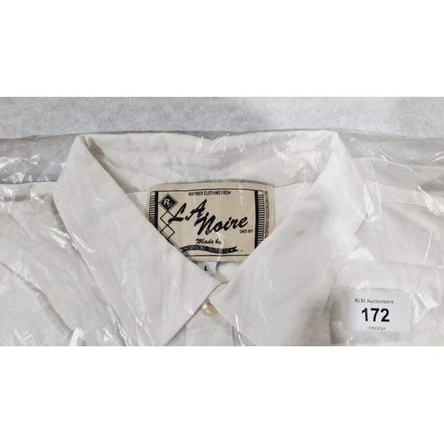 172 - A white LA Noire gas station style shirt by Barking Irons, size large. UK shipping £14.