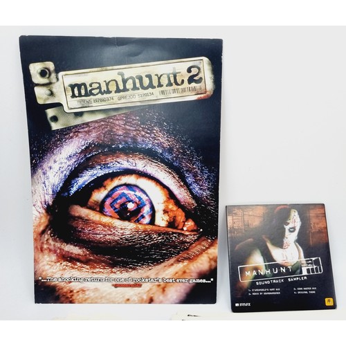 204 - Manhunt promotional items: a soundtrack sampler, an advertising card and assorted stickers. UK shipp... 