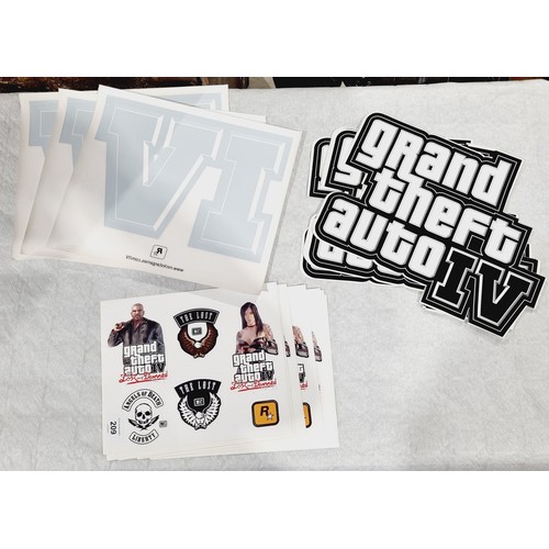 209 - Seven sets of six Grand Theft Auto IV The Lost and the Damned stickers, other GTA IV stickers and de... 