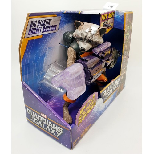 119 - A Marvel Guardians of the Galaxy Big Blastin' Rocket Raccoon action figure. UK shipping £14.