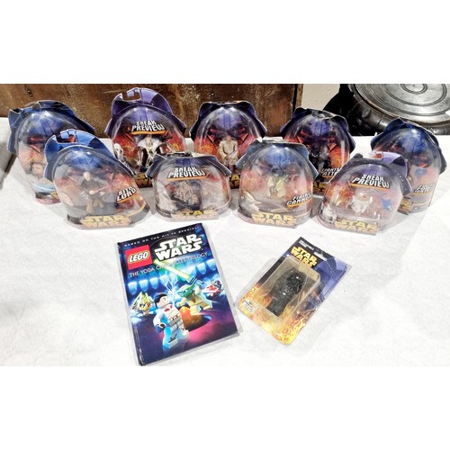 243 - Nine Star Wars Revenge of the Sith figures with Darth Vader mini bobble head and a Lego Star Wars bo... 