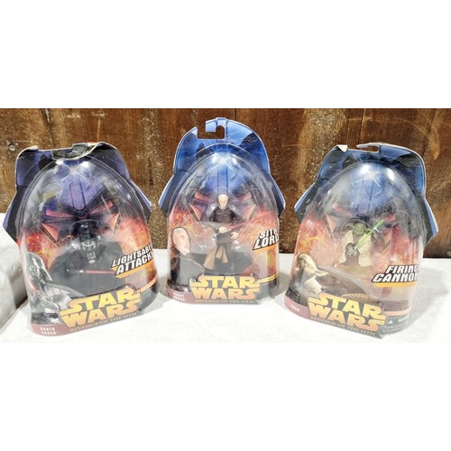 243 - Nine Star Wars Revenge of the Sith figures with Darth Vader mini bobble head and a Lego Star Wars bo... 