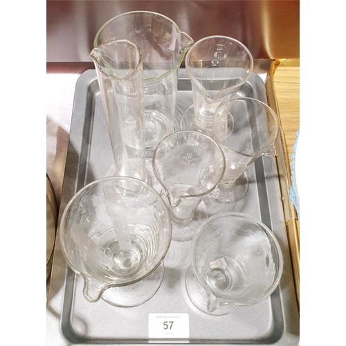 57 - Seven antique and later glass measuring jugs, the tallest 22cm. No shipping. Arrange collection or y... 