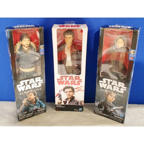 266 - Six Star Wars boxed figures including Rogue One and The Force Awakens with Snap Wexley figure set. U... 