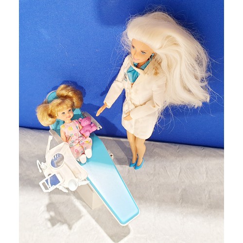 268 - A vintage Barbie Dentist set with Barbie and Sindy accessories. UK Shipping £14.