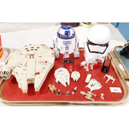 271 - A Micro Machines Millennium Falcon, R2-D2 and  Stormtrooper playsets, with figures and vehicles. UK ... 