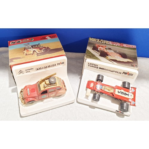 273 - Six boxed Politsil cars: Porsche Polizei, Jaguar XJ 6L, Lancia Stratos, Silver Ghost II, Citreon 2CV... 