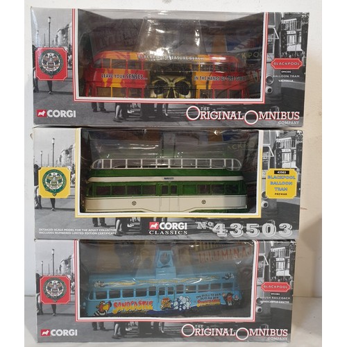 282 - Eight boxed Corgi Trams including Blackpool Brush Railcoach, Blackpool Balloon trams, Leeds and Lond... 