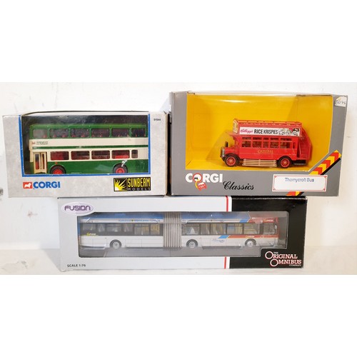 283 - Four boxed Corgi Buses including Nottingham and Ashton-U-Lyme with two Exclusive First Edition Halif... 