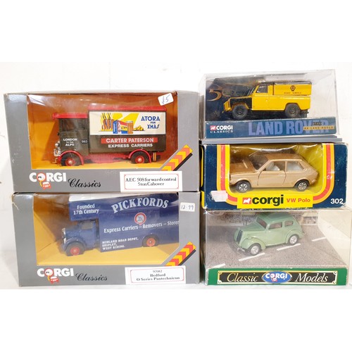 287 - Eight boxed Corgi Vehicles including a 302 VW Polo, an AA Land Rover, a Guy Warrior 8 Wheel Platform... 