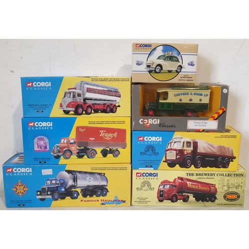 290 - Seven boxed Corgi Vehicles and Tankers including a Vaux Beers Atkinson Articulated Tanker, a Foden S... 