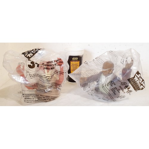 320 - Six Star Wars The Phantom Menace promotional character cup toppers and three cups. UK shipping £14.