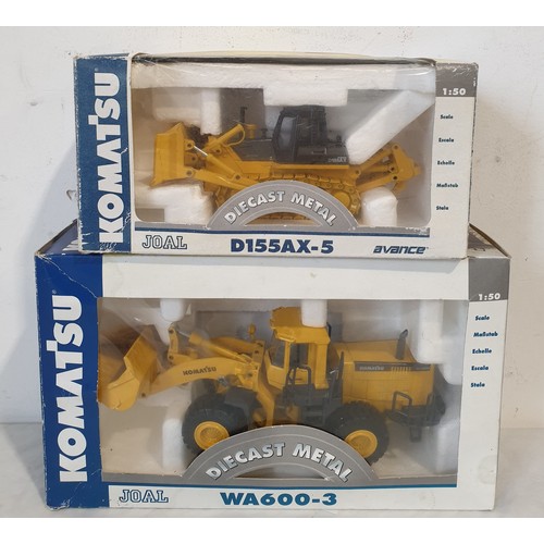 321 - Two boxed Joal Komatsu construction vehicles: a D155AX-5 bulldozer and a WA600-3 wheel loader. UK sh... 