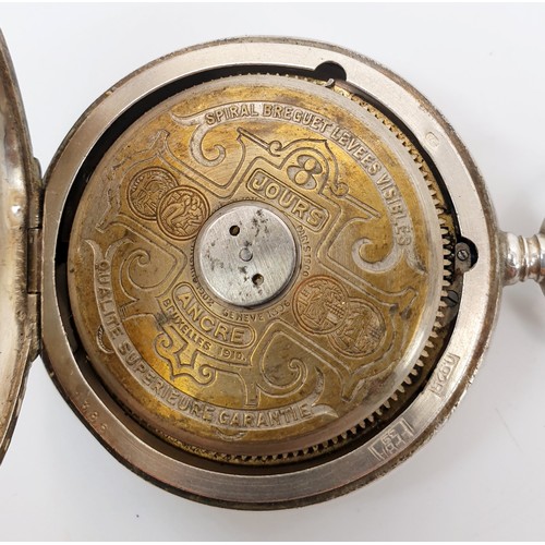 30 - A continental 925 silver cased pocket watch, A/F. UK shipping £14.