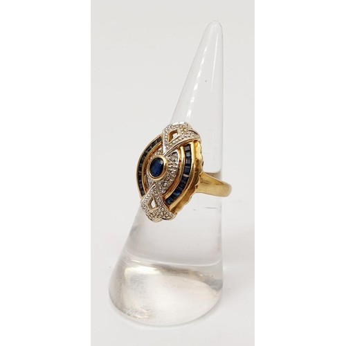 16 - A hallmarked 9ct gold Art Deco style ring set with sapphire, gross weight 4.3g. size L. UK shipping ... 