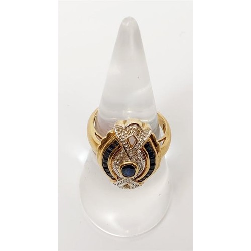 16 - A hallmarked 9ct gold Art Deco style ring set with sapphire, gross weight 4.3g. size L. UK shipping ... 