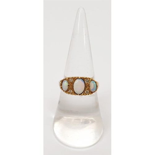 19 - A hallmarked 9ct gold diamond and opal ring, gross weight 2.6g, size N/O. UK shipping £14.