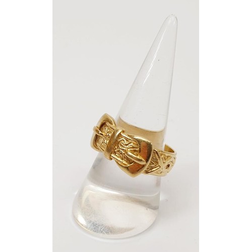 24 - A hallmarked 9ct gold double buckle ring, weight 9.3g, size S. UK shipping £14.