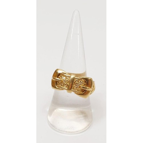 24 - A hallmarked 9ct gold double buckle ring, weight 9.3g, size S. UK shipping £14.