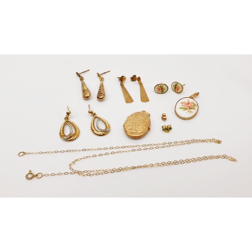 40 - A selection of small 9ct gold jewellery, gross weight 6.9g. UK shipping £14.