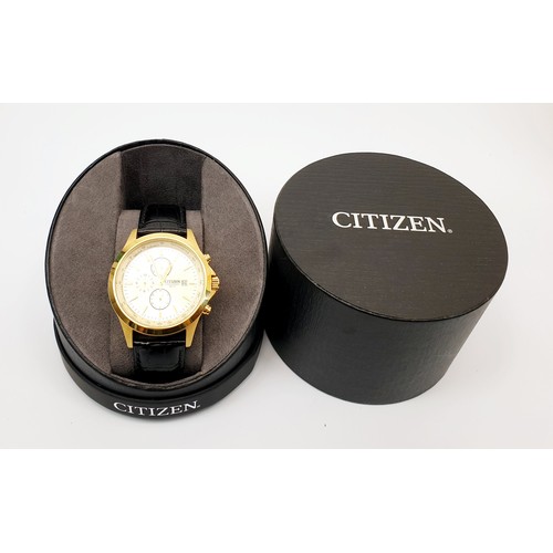 46 - A gentleman's gold plated quartz Citizen chronograph WR100 wrist watch, ref. GN-4-S. UK shipping £14... 