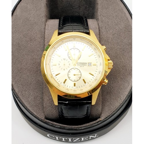 A gentleman s gold plated quartz Citizen chronograph WR100 wrist watch ref. GN 4 S. UK shipping 14