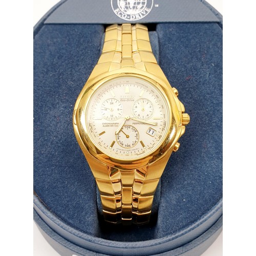 47 - A gentleman's gold plated Citizen Ecodrive chronograph alarm WR 100, ref. GN-4WS. UK shipping £14.